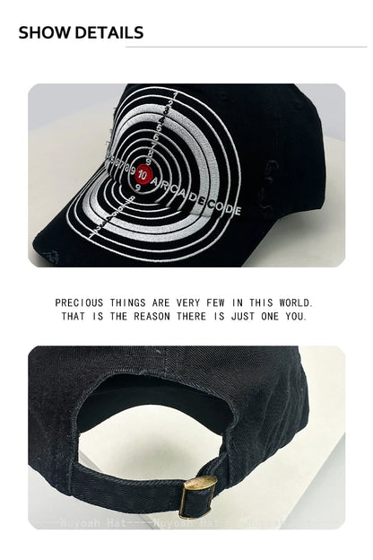 Unisex Broken Style Bull's-eye Cross Embroidery Baseball Hats Sunshade Personal Versatile Peaked Caps Street Fashion Hip Hop