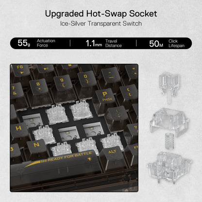 Redragon K649 PRO 78% Wireless Gasket RGB Gaming Keyboard, 3-Modes 82 Keys Full-Transparent Hot-Swap Compact Mechanical Keyboard