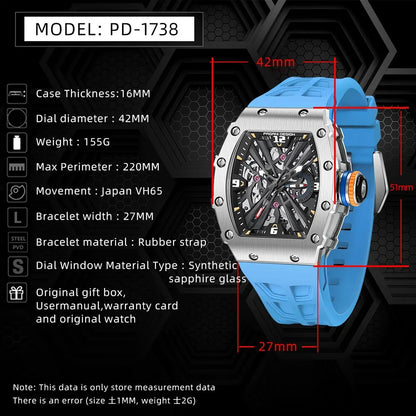 Reloj de cuarzo para hombre PAGANI DESIGN 2026 nuevo, movimiento VH65, esfera esqueleto, resistente al agua 100M, deportivo rectangular, cristal de zafiro