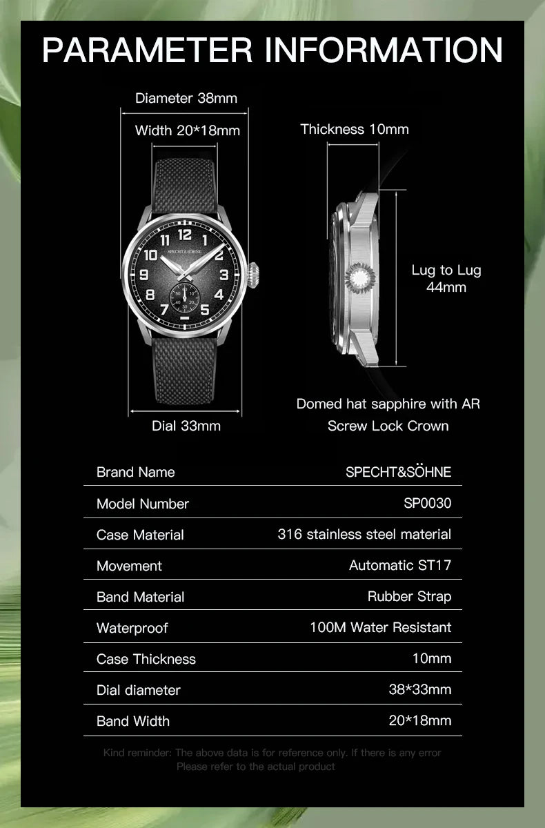 2026 Specht & Söhne New Automatic Watches For Men Top Luxury Sports Wristwatches C3 Luminous Sapphire Crystal 50M Waterproof