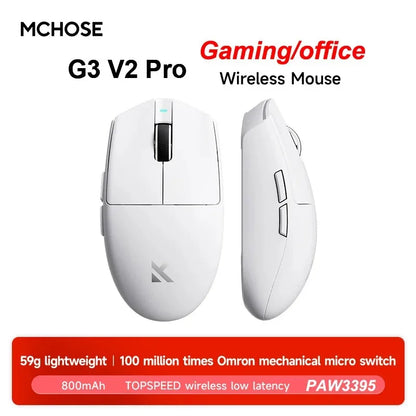 MCHOSE G3 V2 Pro Wireless E-sports Mouse Lightweight Three Mode Bluetooth PAW3395 High Performance 800mAh Game Office 59g Mouse
