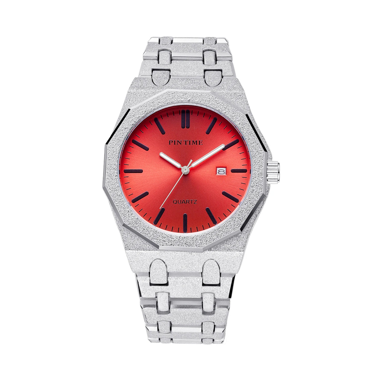 PINTIME 3185 Unisex Quartz Watch  Purple Dial, Glitter Textured Case, Date Display & 3 Bar Water Resistant