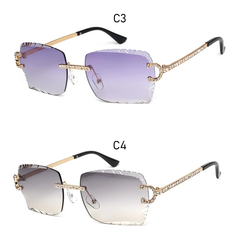 Fashion Rimless Square Sunglasses Vintage Diamond Brand Design Cut Lens Sun Glasses Men Women Metal Frame Luxury Eyewear