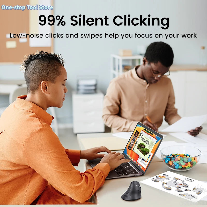 Langaton Bluetooth 5.0 2.4G -hiiri, ergonominen, 4000DPI, 6 hiljaista painiketta, MacBookille, tableteille, kannettaville tietokoneille ja PC:lle