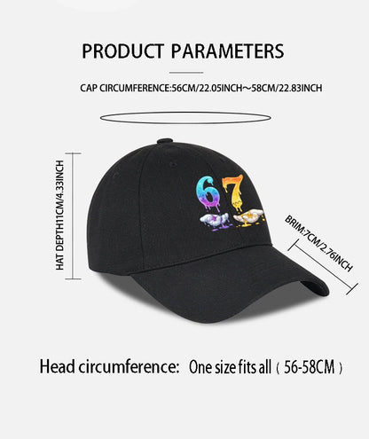 Colorful Dripping Number 67 Print Baseball Cap Adjustable Unisex Cartoon Streetwear Sun Hat
