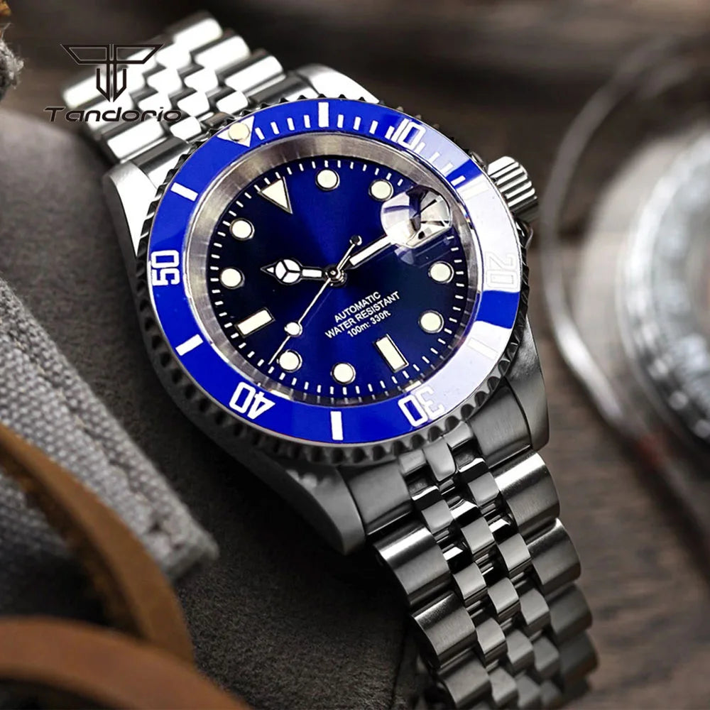 Tandorio 40mm Men's Automatic Watch Date Mechanical Miyota8215/PT5000 Movt Sapphire Business Waterproof Wristwatch Screw Crown