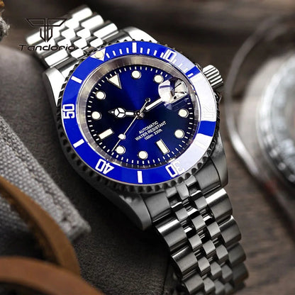Tandorio 40mm Men's Automatic Watch Date Mechanical Miyota8215/PT5000 Movt Sapphire Business Waterproof Wristwatch Screw Crown