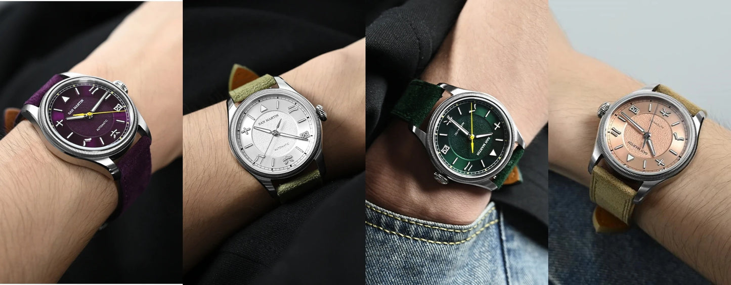 San Martin 39.5mm Retro Chinese Characters Indices Dial Men Pilot Watch YN55 100M Waterproof BGW-X1 Luminous SN0033C