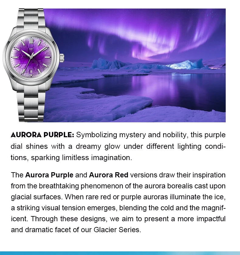 WM Watch Automatic Mechanical Watch NH35 Glacier Series 100M Waterproof AR Coated Sapphire Welly Merck Watches For Man WM226