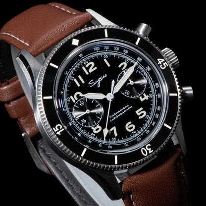 Sugess Pilot Watch Handwind Chronograph Mechanical Wristwatches Luminous Skeleton Men Watches Crystal Sapphire Leather New 2022