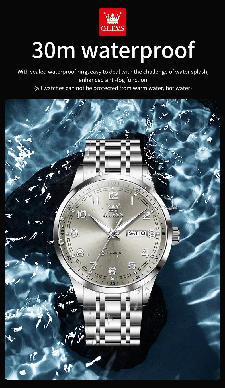 OLEVS Original Men's Fully Automatic Mechanical Watch Stainless Steel Calendar Week Men's Luminous Waterproof Business Watch