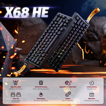 ATTACK SHARK X68 HE Rapid Trigger 8KHz Magnetic Keyboard, 0.01mm RT Accuracy, 60% Layout, RGB, Support RT/Snap Tap/DKS/MT/TGL