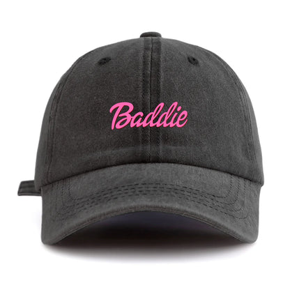 1pc Baddie Print Washed Baseball Cap for Adults,  Minimalist Retro Style Casual Soft Adjustable Dad Hat, Perfect As Gift