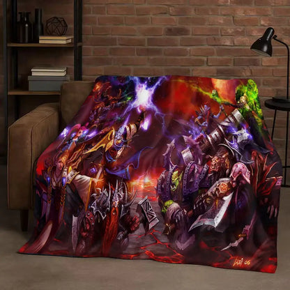 3D WOW World of Warcraft žaidimo „Demon Hunter Arthas“ animacinio stiliaus flanelinis pledas, itin minkštas pliušinis užklotas namams, miegamajam, lovai ir sofai