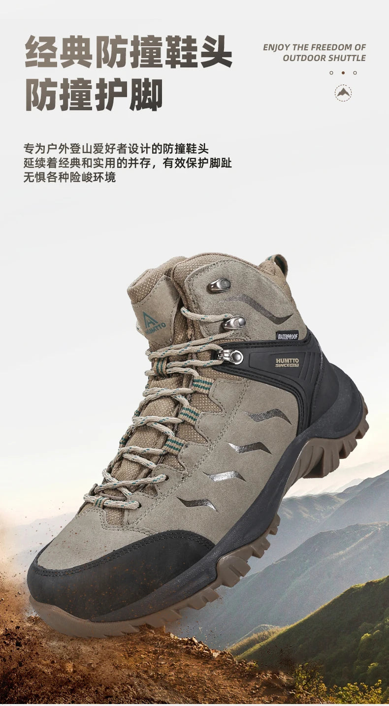 HUMTTO Sapatilhas de Caminhada Impermeáveis para Homem, Botas de Caça Táticas de Deserto, Botas de Trekking pelo Tornozelo para Homem e Mulher, Quentes em Couro
