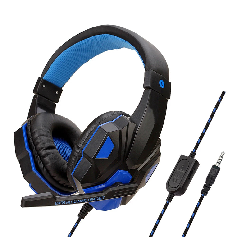 Casques de jeu supra-auriculaires, écouteurs filaires 3.5mm, écouteurs stéréo avec microphone réglable pour ordinateur, téléphone, ordinateur portable, PC