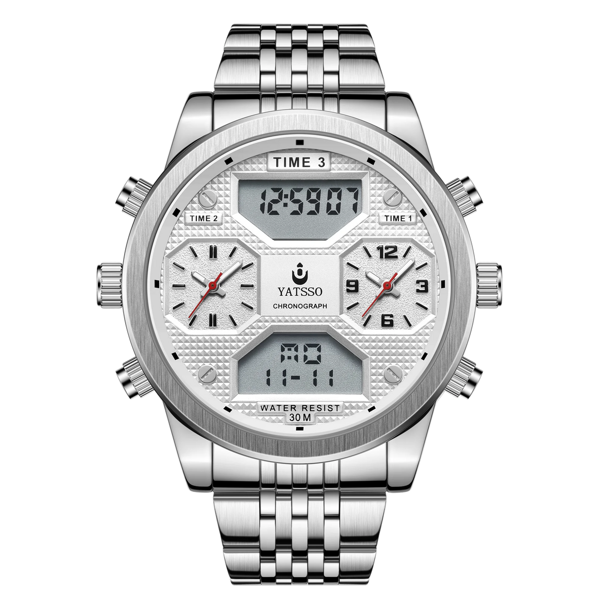 Men's Digital Military Sport Watch 3ATM Waterproof Luminous Steel Strap Quartz Wristwatch Fashion Male Clock Reloj Hombre