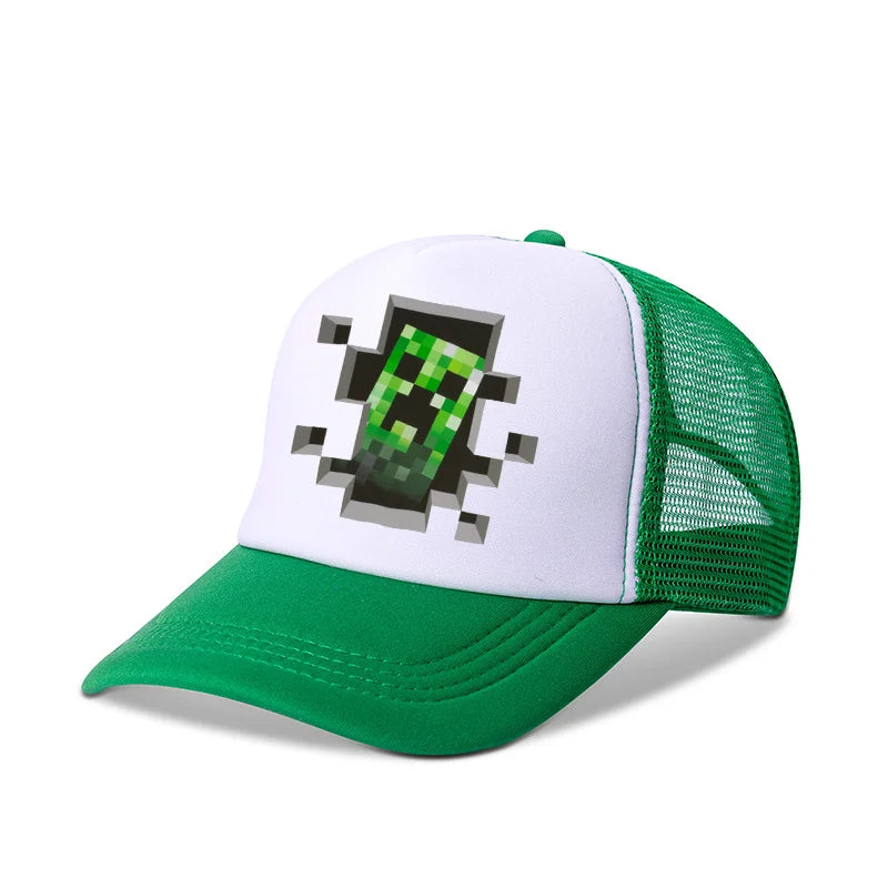 Minecraftes Pixels Kawaii Baseball Cap Boy Cartoon Anime Print Peaked Caps Hip Hop Parent-child Outdoor Mesh Hats Summer Sun Hat