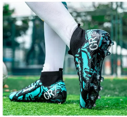 Unisex Teen Low Top Football Shoes Lightweight Elastic Sole Anti Slip Short Spikes Lawn Field Match Training Sneakers