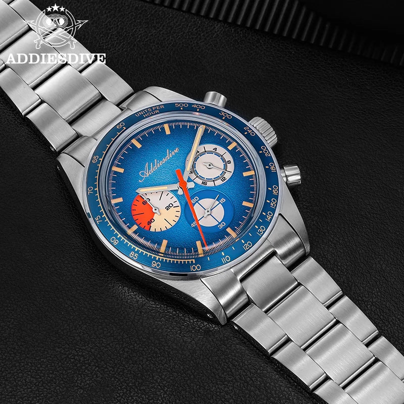 ADDIESDIVE Top Brand AD2551 Chronograph Watch C3 Super Luminous 316L Stainless Steel 10Bar Waterproof 0S20 Movement Men's Watch