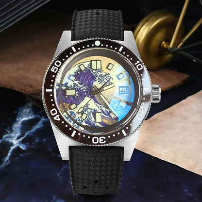 Tandorio 41mm 62MAS Black Gray Dial NH35A Automatic 300M Diving Men's Watch Ceramic Bezel Green Lume Bow Sapphire Glass