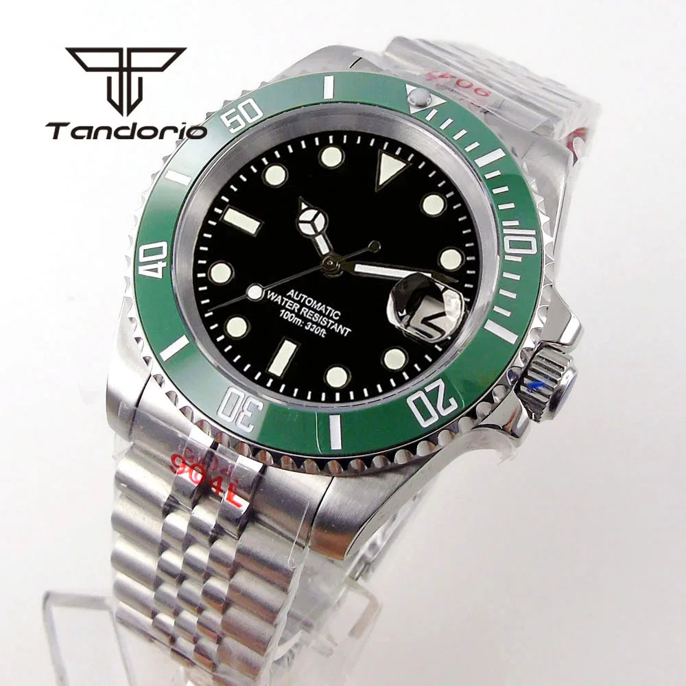 Tandorio 40mm Men's Automatic Watch Date Mechanical Miyota8215/PT5000 Movt Sapphire Business Waterproof Wristwatch Screw Crown
