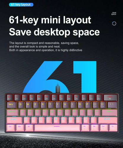 Teclado mecánico mini APAYADO K61, con cable, 61 teclas, Phantom RGB, negro/blanco, interruptor mecánico rojo/azul para gaming, portátil 60%