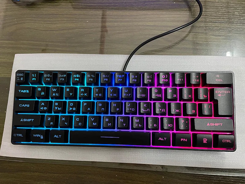 Russian Keyboard English RGB Lighting 61 Keys 60% Layout Gaming Keyboard ISO USB Wired Full Key No Impact K401 For Game Office