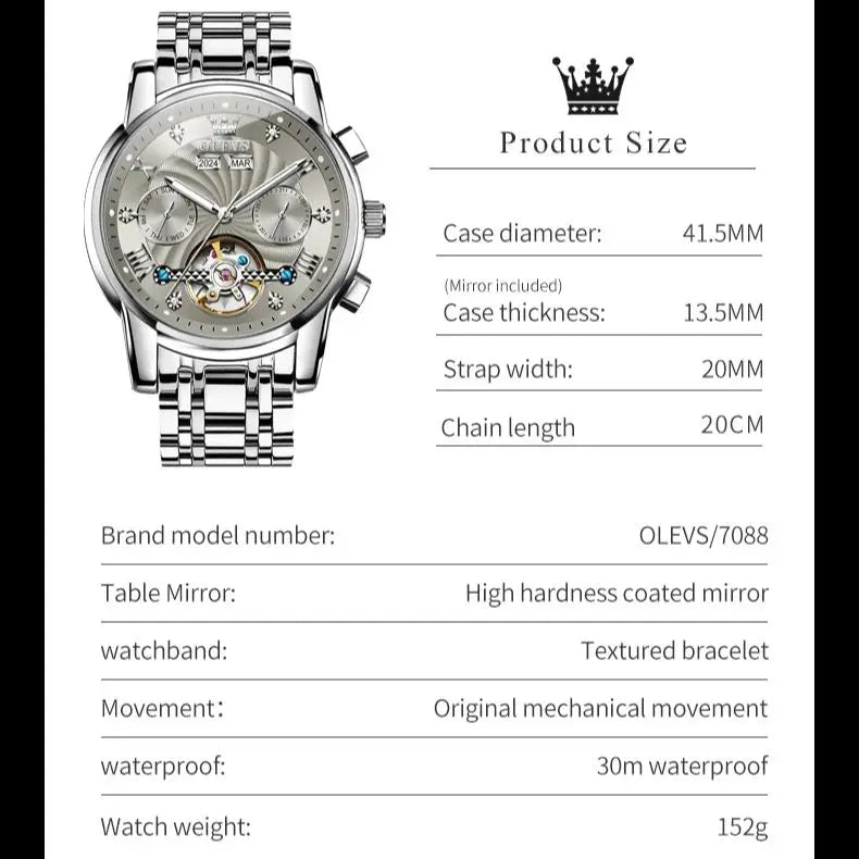 OLEVS 7088 Men Watch Luxury Brand Waterproof Skeleton Automatic Watch HD Fashion Business Men Mechanical Watch Reloj Hombre