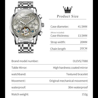 OLEVS 7088 Men Watch Luxury Brand Waterproof Skeleton Automatic Watch HD Fashion Business Men Mechanical Watch Reloj Hombre