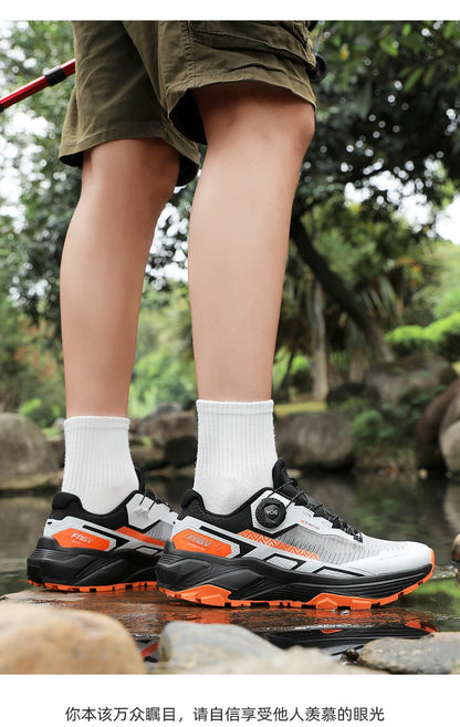 Sapatilhas de corrida para homem primavera e verão — calçado outdoor para caminhada, sapatilhas de trail resistentes ao desgaste com fecho BOA, respiráveis, estilo desportivo e casual