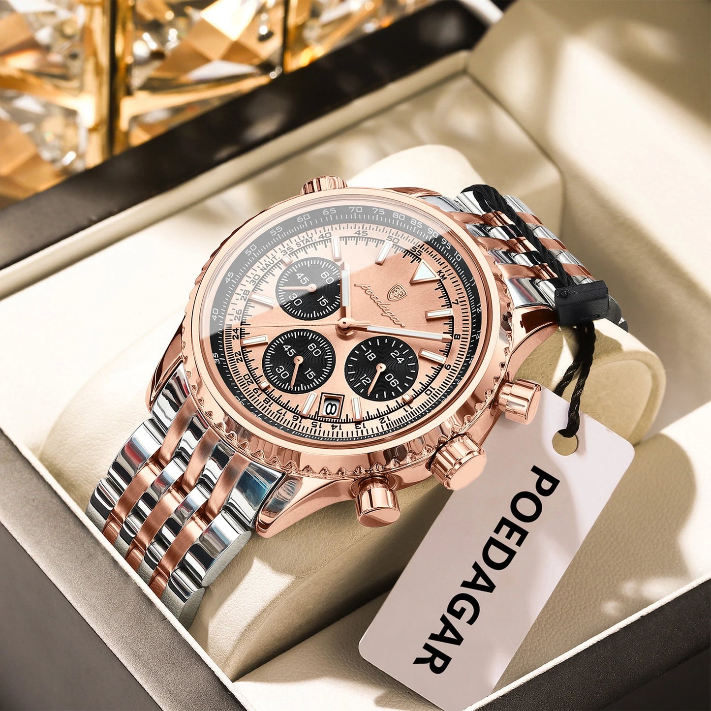 POEDAGAR Trendy Man Watch Chronograph Date Waterproof Luminous Men's Watches Stainless Steel Quartz Sports Luxury Man Wristwatch
