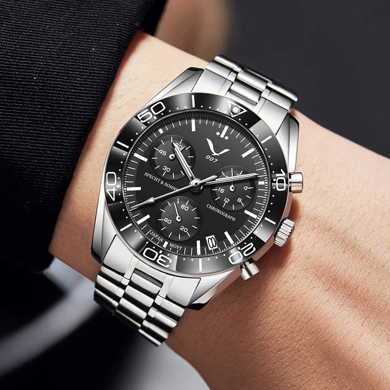 New 007 Specht&Sohne Sports Watches for Men Top Brand Luxury Steel Wrist Watch Fashion Japan VK68 Chronograph