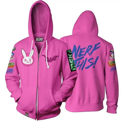 Anime Game Hoodie Sweatshirt 3D Printing Overwatch D.Va DJ Cosplay Costume Women Men Couple Hooded Jacket Top Clothing
