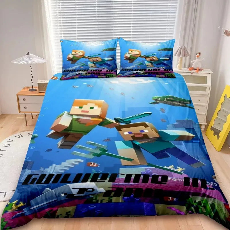 Minecraft 2/3pcs Duvet Cover Game My World Duvet Cover Monster Hunters Bedding Set Duvet Cover Single Boys Kids Bedroom Decor