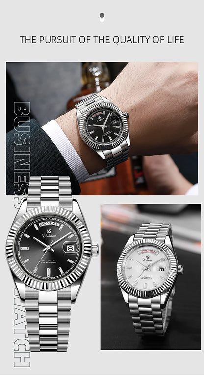 Top Brand Business Men's Watches Luxury Calendar Week Automatic Mechanical Watch for Man Waterproof Gold Stainless Steel