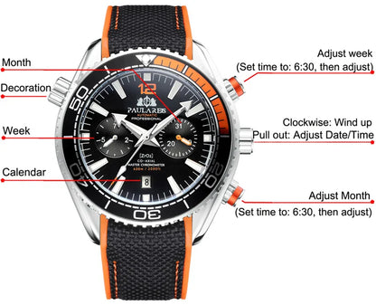 PAULAREIS P Relógio mecânico automático de luxo para homem com corda automática, bracelete em borracha, impermeável, luminoso, com data, relógio de moda masculino