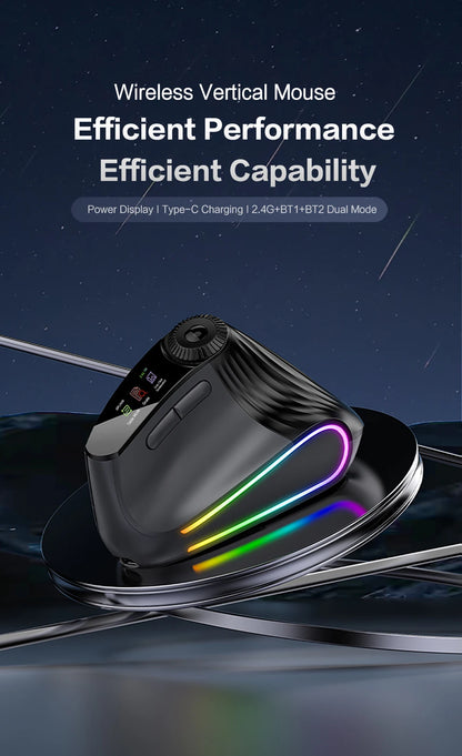 Jomaa RGB podświetlana bezprzewodowa pionowa mysz Speed Roller z pokrętłem regulacji funkcji, Bluetooth USB, ergonomiczna, ciche kliknięcie