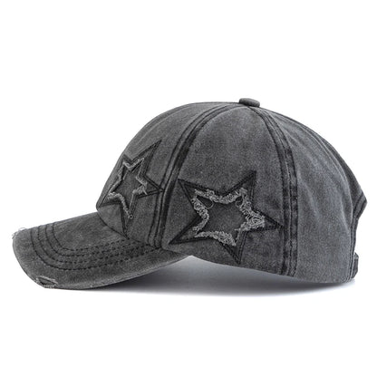 Damska czapka baseballowa z wyblakłą bawełną i motywem pięcioramiennej gwiazdy – modna czapka typu „dad hat” w stylu ulicznym