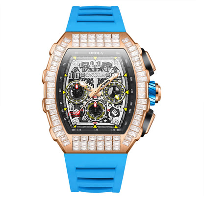 Hot Selling Fashion Fully Automatic Mechanical Watches Men ONOLA Unique Design with Diamond Inlaid Waterproof Tape Men's Watch