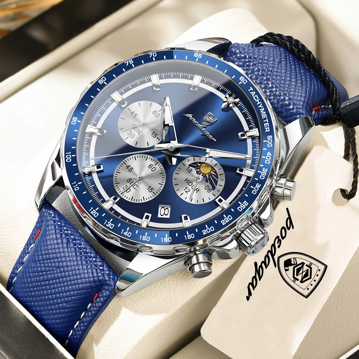 Montre homme POEDAGAR de luxe, élégante et étanche, chronographe à quartz avec date, style classique et lumineux.
