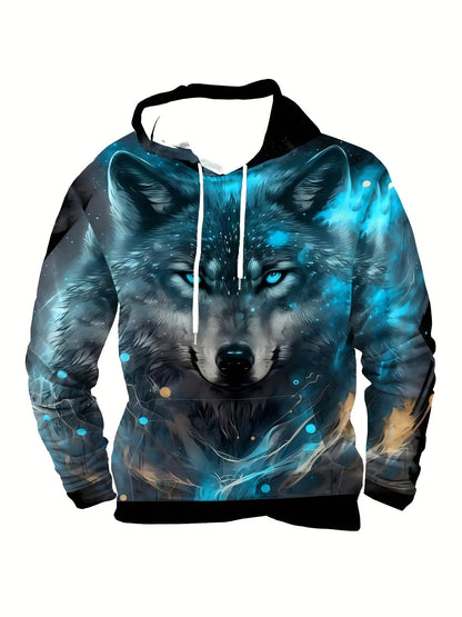 2025 Fashion Men's Autumn Wolf Printed Comfortable Soft Hooded Sports Shirt Outdoor City Street Top