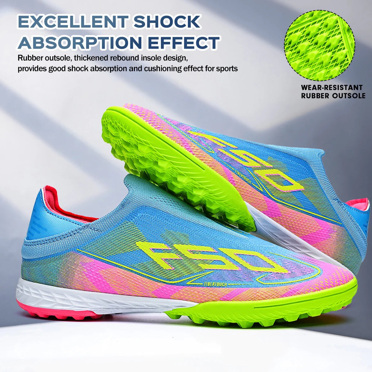 TF Soccer Shoes For Kids Youth PU Fabric Upper Rubber Sole Wear-resistant Non-slip Training Football Boots