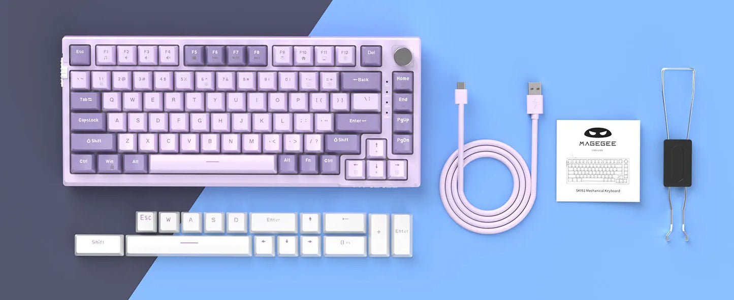 Teclado gaming mecânico MageGee SKY81 75%, RGB, gasket mount, hot-swappable, com fios, personalizável, som cremoso, amortecimento acústico e botão rotativo