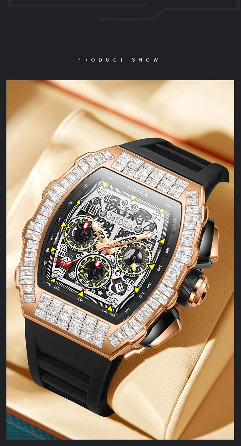 Hot Selling Fashion Fully Automatic Mechanical Watches Men ONOLA Unique Design with Diamond Inlaid Waterproof Tape Men's Watch
