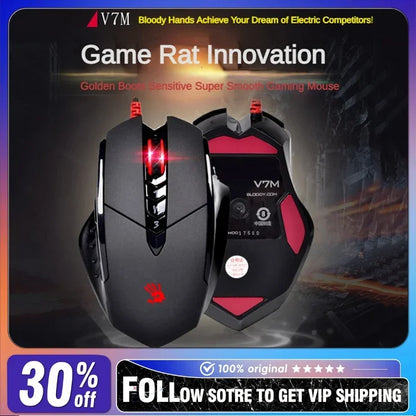 Káblová myš Bloody V7M RGB, ľahká ergonomická konštrukcia, 4000dpi, pre PC, kanceláriu, e-športy a gaming, s programovaním makier pre CF LOL CS