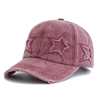 Damska czapka baseballowa z wyblakłą bawełną i motywem pięcioramiennej gwiazdy – modna czapka typu „dad hat” w stylu ulicznym