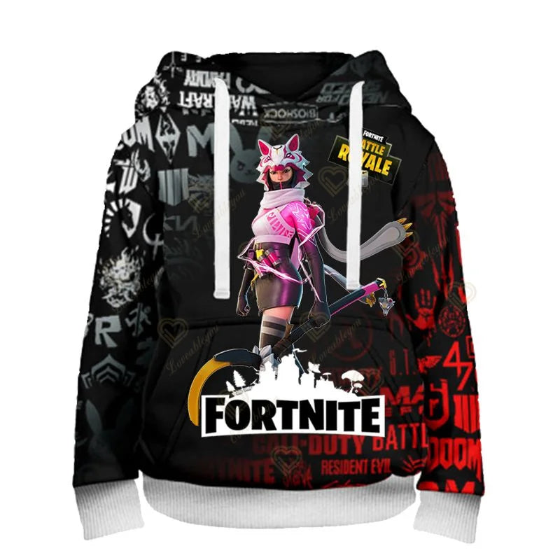 Sweatshirt com Capuz para Fãs de Fortnite, Impressão 3D Battle Royale, Cosplay Victory, para Homem, Mulher e Criança, Streetwear com Capuz