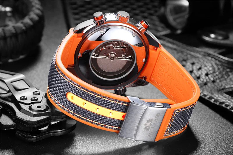Classic Luxury Men Automatic Watch Multifunction Mechanical Wristwatch Rubber Strap Waterproof Week Date Watches Reloj Hombre