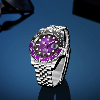 Orologio meccanico da uomo Pagani Design GMT – Modello di lusso con vetro zaffiro, cassa in acciaio inossidabile e lunetta in ceramica – Orologio automatico da uomo, stile professionale